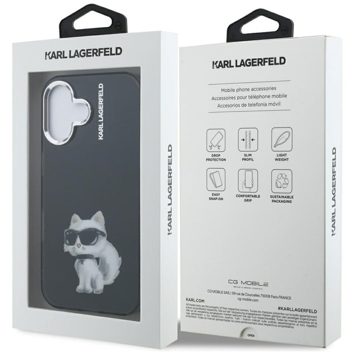 Karl Lagerfeld IML Aquarelle Choupette &amp; Logo iPhone 16 Case - Black