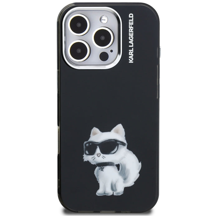Karl Lagerfeld IML Aquarelle Choupette &amp; Logo iPhone 16 Pro Case - Black