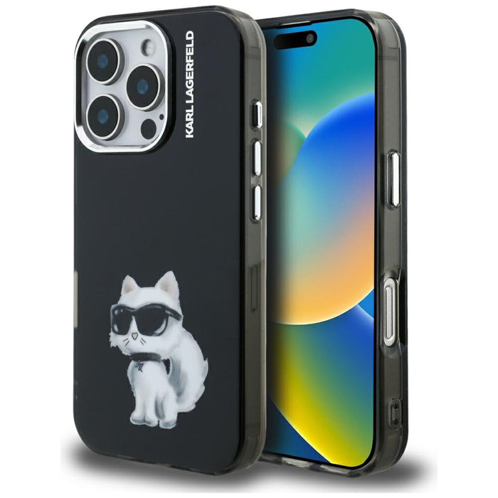 Karl Lagerfeld IML Aquarelle Choupette &amp; Logo Case for iPhone 16 Pro Max - Black