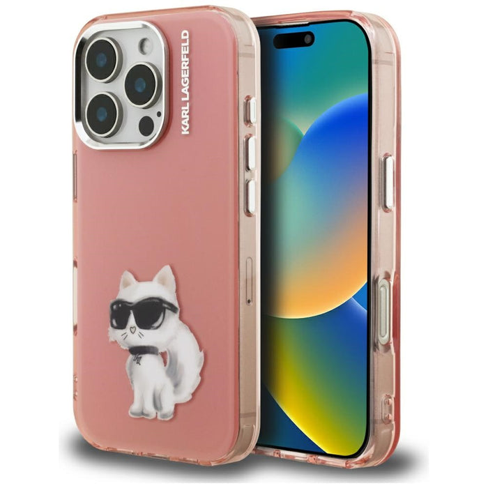 Karl Lagerfeld IML Aquarelle Choupette &amp; Logo Case for iPhone 16 Pro Max - Pink