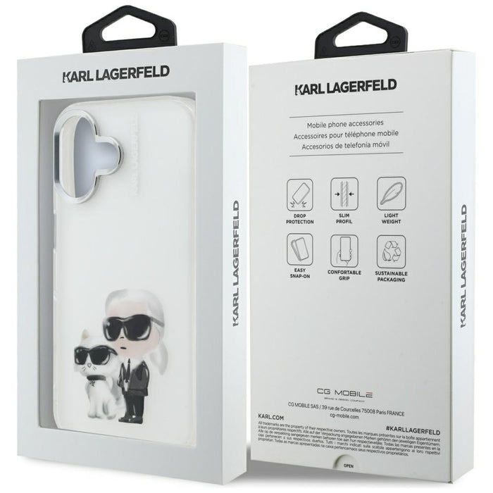 Karl Lagerfeld IML Aquarelle Karl &amp; Choupette &amp; Logo iPhone 16 Case - White