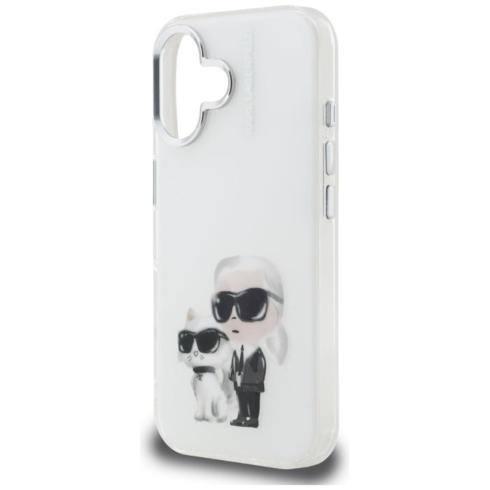 Karl Lagerfeld IML Aquarelle Karl &amp; Choupette &amp; Logo iPhone 16 Case - White