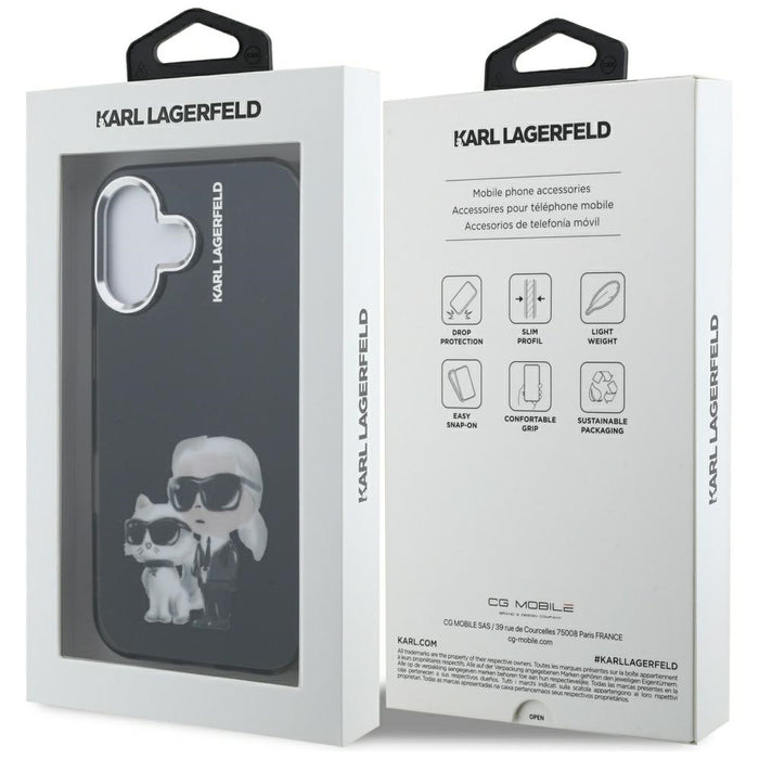 Karl Lagerfeld IML Aquarelle Karl &amp; Choupette &amp; Logo iPhone 16 Case - Black