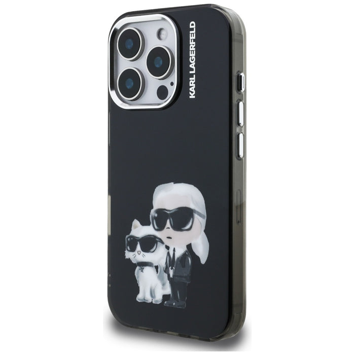 Karl Lagerfeld IML Aquarelle Karl &amp; Choupette &amp; Logo iPhone 16 Pro Case Black
