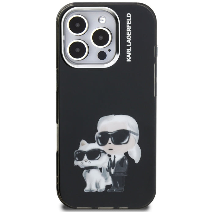 Karl Lagerfeld IML Aquarelle Karl &amp; Choupette &amp; Logo iPhone 16 Pro Case Black