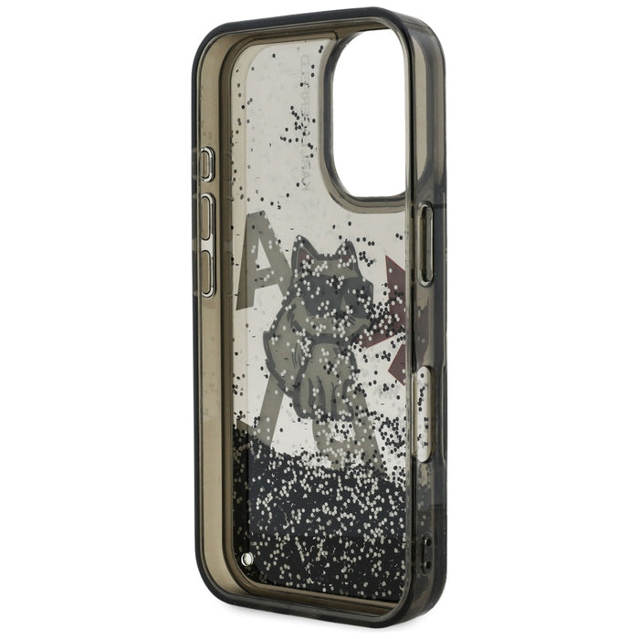 Karl Lagerfeld Liquid Glitter Choupette Logo iPhone 16 Case - Black