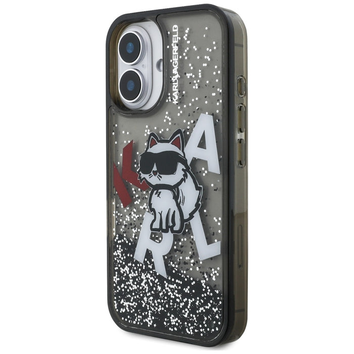 Karl Lagerfeld Liquid Glitter Choupette Logo iPhone 16 Case - Black
