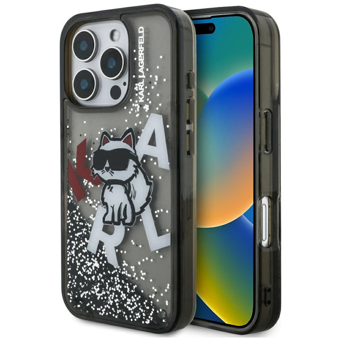 Karl Lagerfeld Liquid Glitter Choupette Logo Case for iPhone 16 Pro - Black