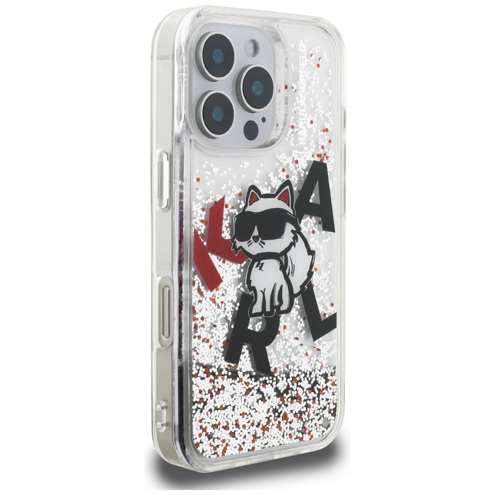 Karl Lagerfeld Liquid Glitter Choupette Logo Case for iPhone 16 Pro Max - Clear