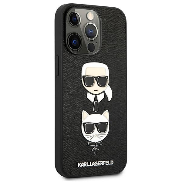 Karl Lagerfeld Saffiano Karl&amp;Choupette Head Case for iPhone 13 Pro / 13 - Black