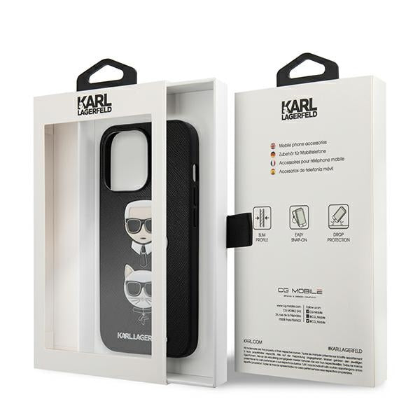 Karl Lagerfeld Saffiano Karl&amp;Choupette Head Case for iPhone 13 Pro / 13 - Black