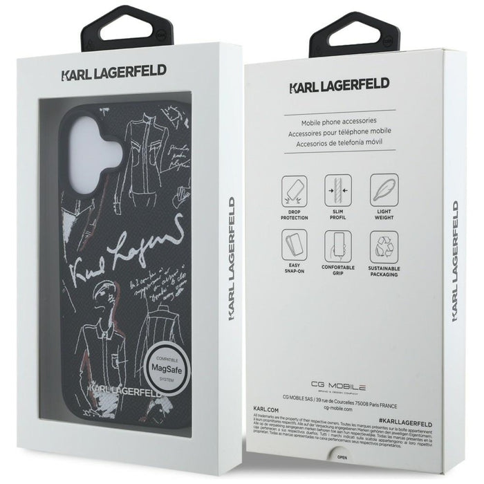 Karl Lagerfeld Grained Pattern &amp; Logo MagSafe Case for iPhone 16 - Black