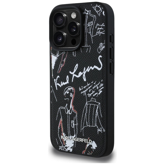 Karl Lagerfeld Grained Pattern &amp; Logo MagSafe Case for iPhone 16 Pro - Black