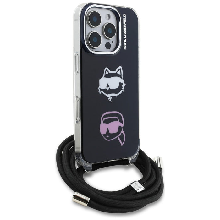 Karl Lagerfeld IML Crossbody Karl&amp;Choupette Head Case for iPhone 16 Pro Max - Black