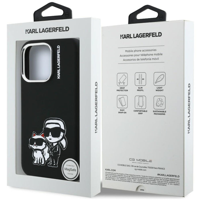 Karl Lagerfeld Silicone Karl&amp;Choupette Sketch MagSafe Case for iPhone 16 Pro Max - Black