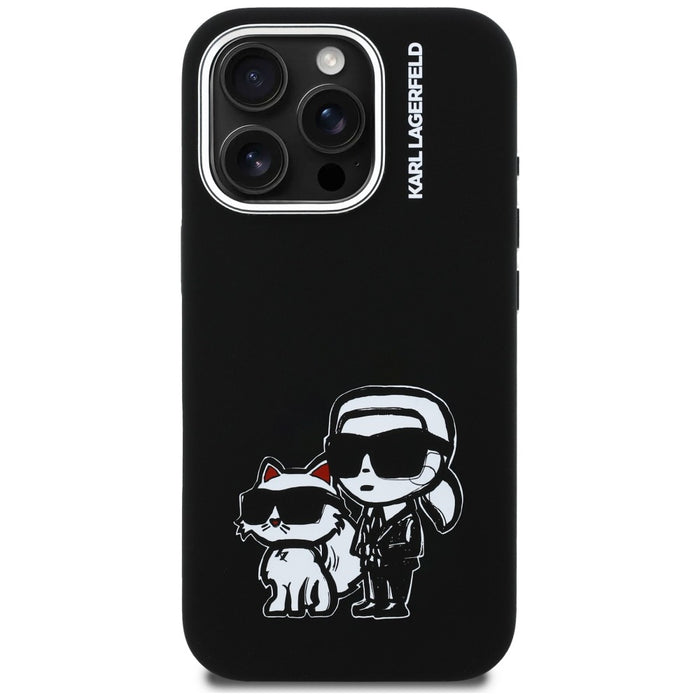 Karl Lagerfeld Silicone Karl&amp;Choupette Sketch MagSafe Case for iPhone 16 Pro Max - Black