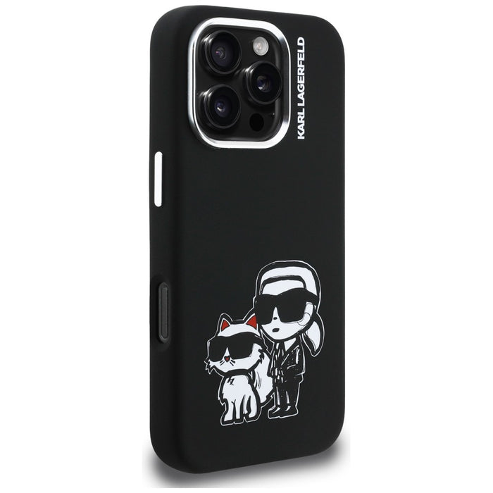 Karl Lagerfeld Silicone Karl&amp;Choupette Sketch MagSafe Case for iPhone 16 Pro Max - Black