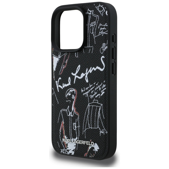 Karl Lagerfeld Grained Pattern &amp; Logo MagSafe Case for iPhone 16 Pro Max - Black
