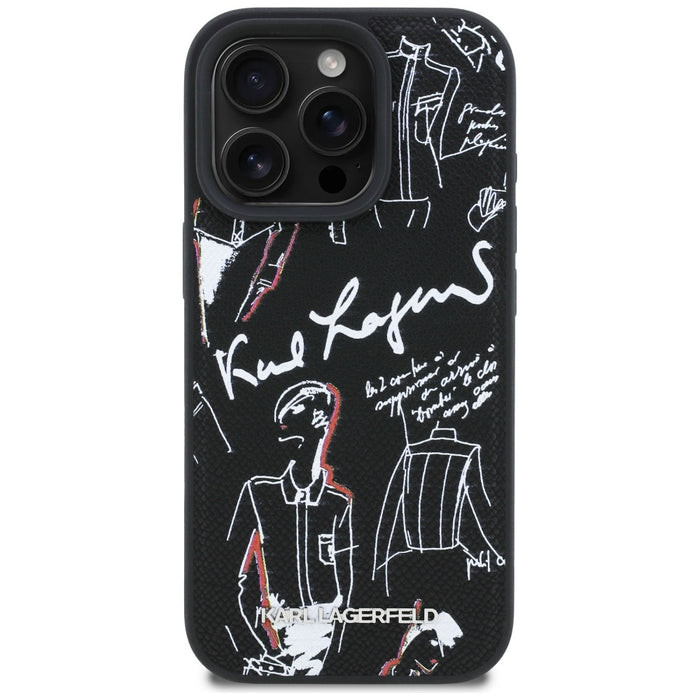 Karl Lagerfeld Grained Pattern &amp; Logo MagSafe Case for iPhone 16 Pro Max - Black