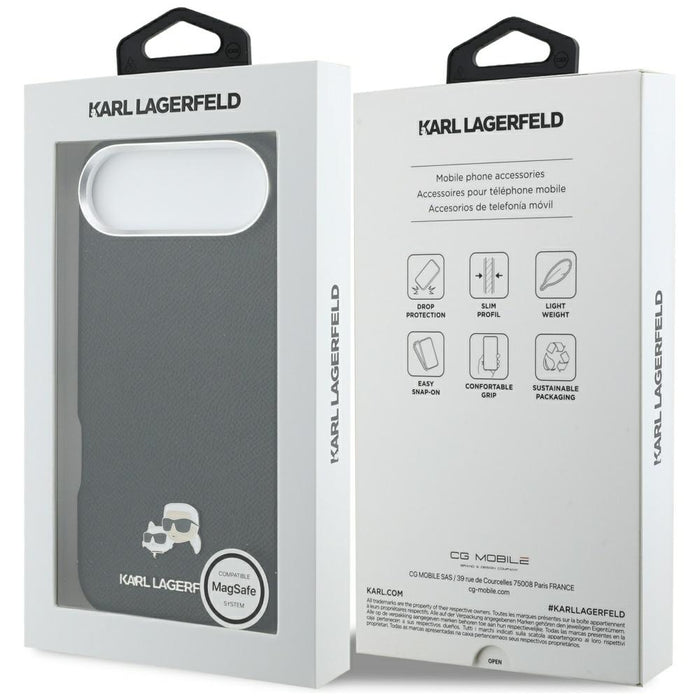 Karl Lagerfeld Karl &amp; Choupette Head Pins Saffiano MagSafe Case for iPhone Air - Black