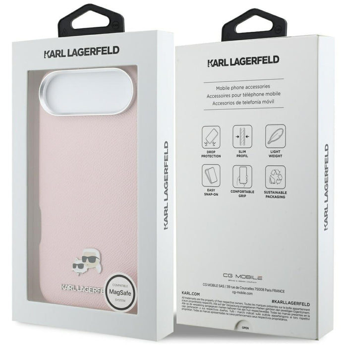 Karl Lagerfeld Karl &amp; Choupette Head Pins Saffiano MagSafe iPhone Air Case - Pink