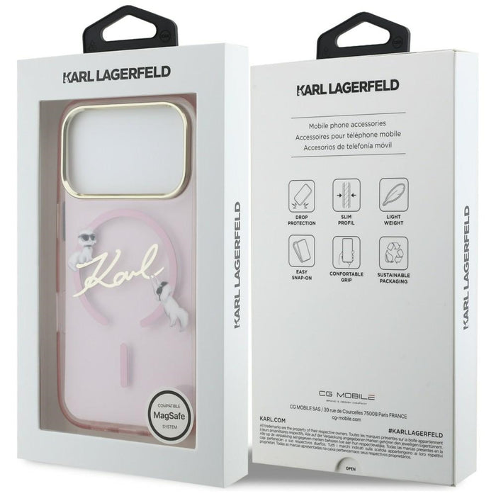 Karl Lagerfeld IML Choupettes Karl Script Logo MagSafe Case for iPhone 17 Pro Max - Pink