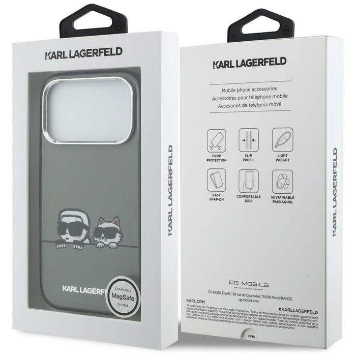 Karl Lagerfeld IML Karl &amp; Choupette Peekaboo Logo MagSafe Case for iPhone 17 Pro Max - Black