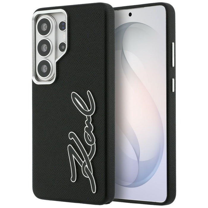Karl Lagerfeld Grained Signature Metal Resin Logo Case for Samsung Galaxy S26 Ultra - Black