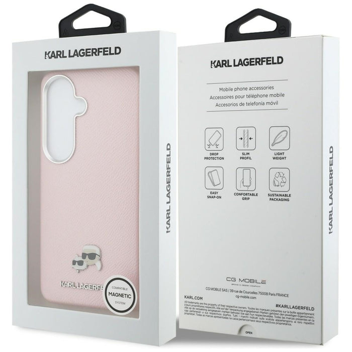 Karl Lagerfeld Saffiano KC Metal Logo MagSafe Case for Samsung Galaxy S26+ - Pink