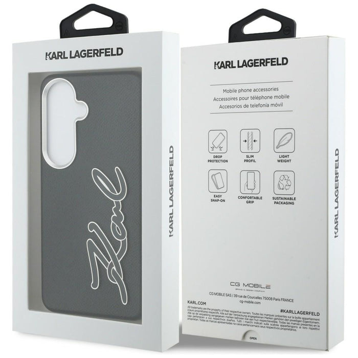 Karl Lagerfeld Grained Signature Metal Resin Logo Case for Samsung Galaxy S26 - Black