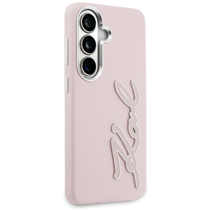 Karl Lagerfeld Grained Signature Metal Resin Logo Case for Samsung Galaxy S26 - Pink