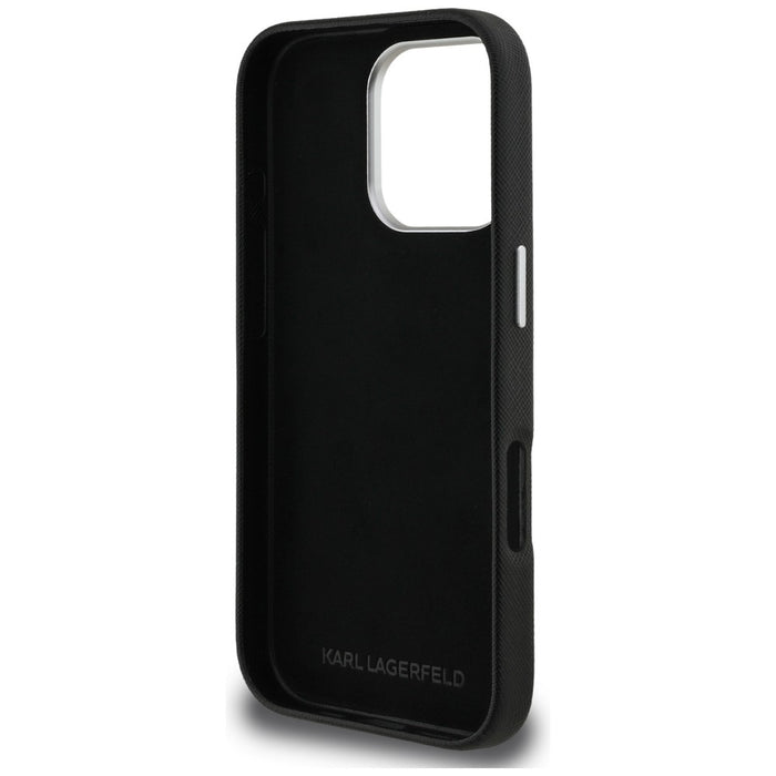 Karl Lagerfeld FW Grained Karl &amp; Choupette Heads Pins Case for iPhone 16 Pro - Black