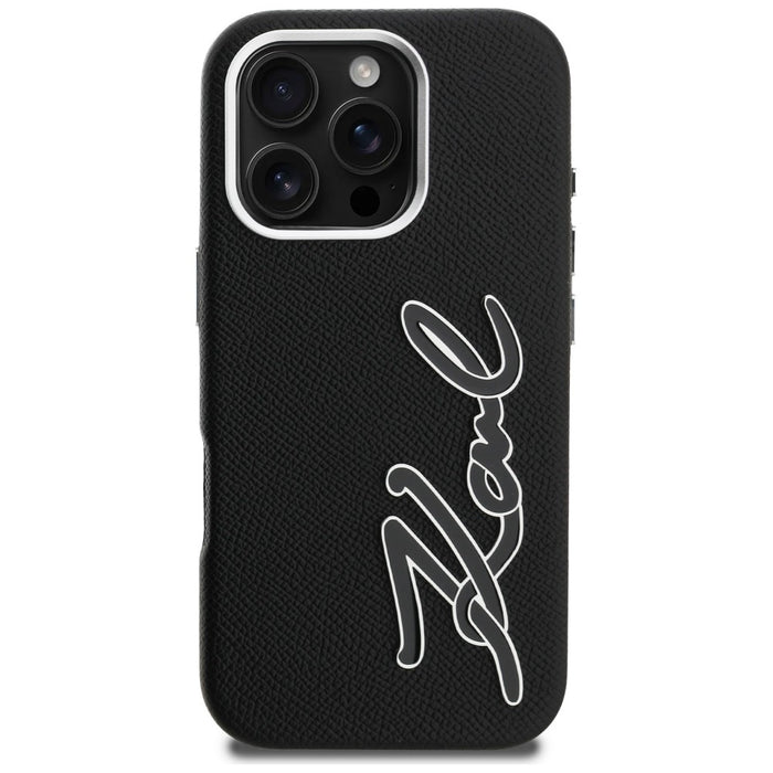Karl Lagerfeld FW Grained Signature Logo iPhone 16 Pro Case - Black