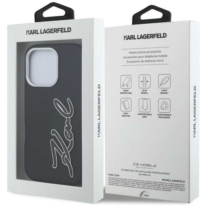 Karl Lagerfeld FW Grained Signature Logo iPhone 16 Pro Case - Black