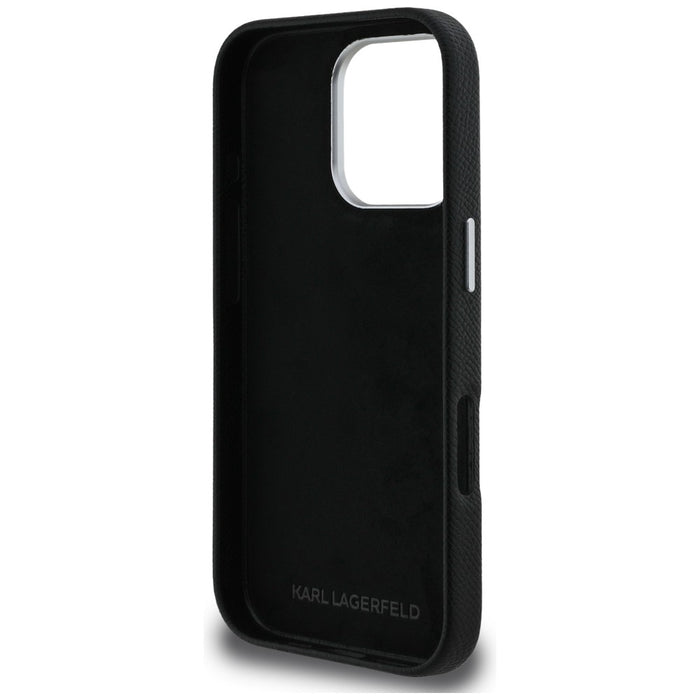 Karl Lagerfeld FW Grained Signature Logo iPhone 16 Pro Case - Black