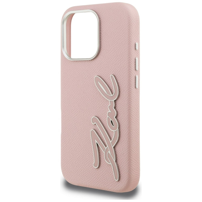 Karl Lagerfeld FW Grained Signature Logo iPhone 16 Pro Case - Pink