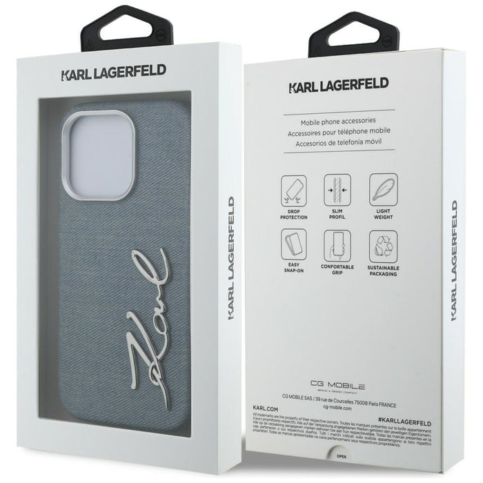 Karl Lagerfeld FW Jeans Signature Logo iPhone 16 Pro Max Case - Blue