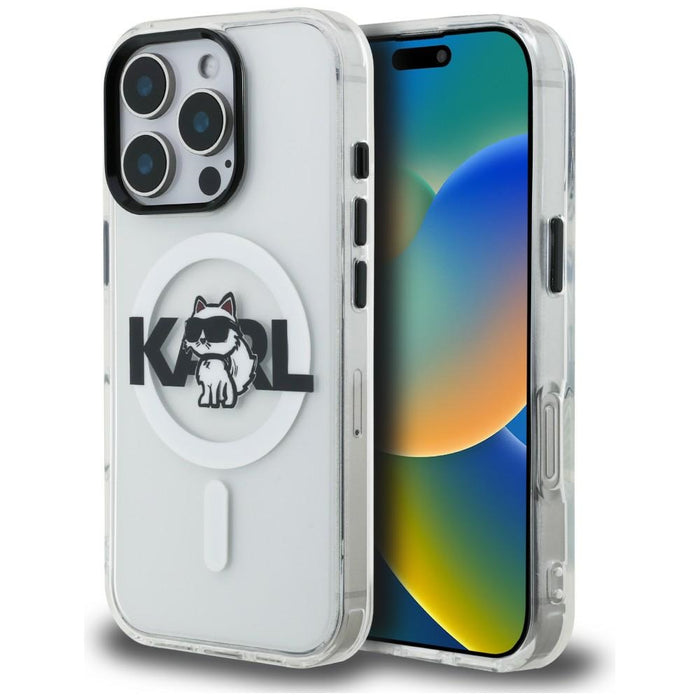 Karl Lagerfeld IML Choupette Sketch Logo MagSafe Case for iPhone 16 Pro - Clear