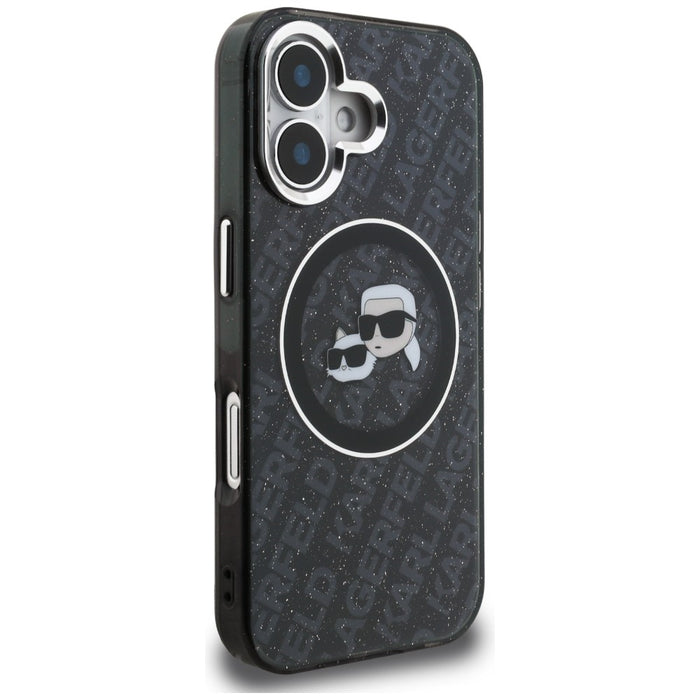 Karl Lagerfeld IML Glitter Karl &amp; Choupette Heads Logo MagSafe Case for iPhone 16 - Black