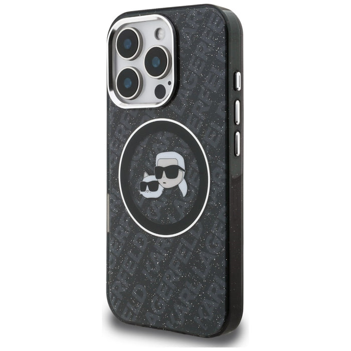 Karl Lagerfeld IML Glitter Karl &amp; Choupette Heads Logo MagSafe Case for iPhone 16 Pro - Black