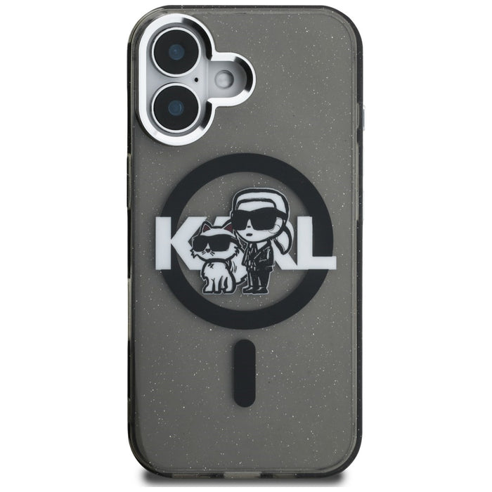 Karl Lagerfeld IML Glitter Karl &amp; Choupette Sketch Logo MagSafe Case for iPhone 16 - Black