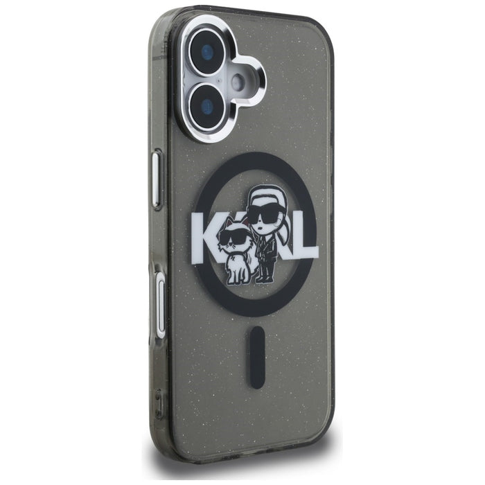 Karl Lagerfeld IML Glitter Karl &amp; Choupette Sketch Logo MagSafe Case for iPhone 16 - Black