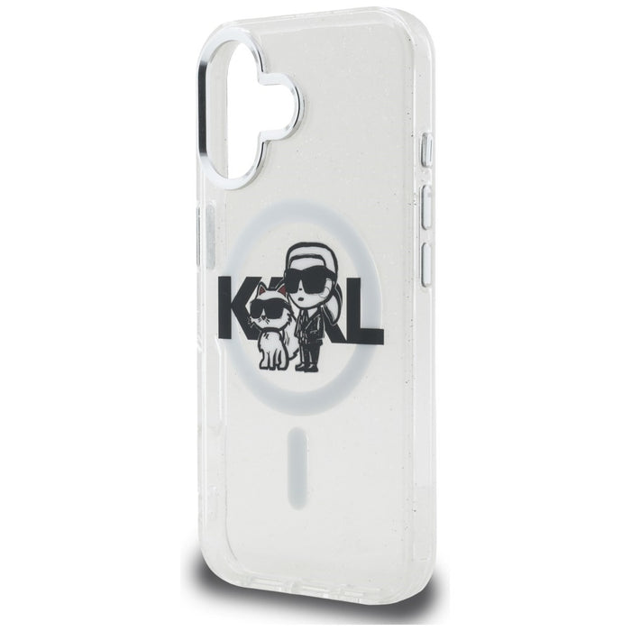 Karl Lagerfeld IML Glitter Karl &amp; Choupette Sketch Logo MagSafe Case for iPhone 16 - Transparent