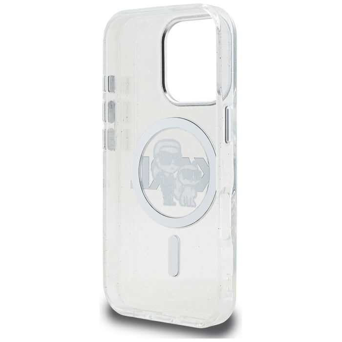 Karl Lagerfeld IML Glitter Karl &amp; Choupette Sketch Logo MagSafe Case for iPhone 16 Pro - Clear