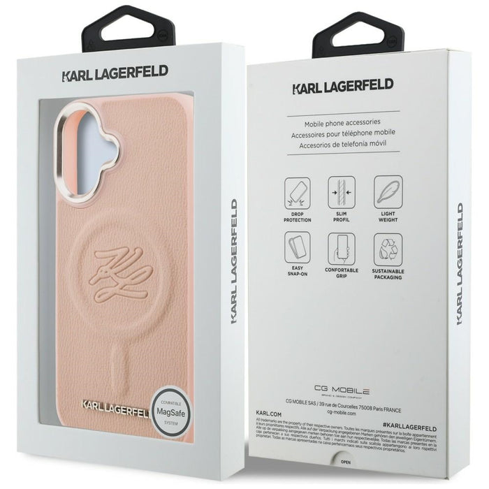 Karl Lagerfeld Initial &amp; Metal Logo MagSafe iPhone 16 Case - Pink