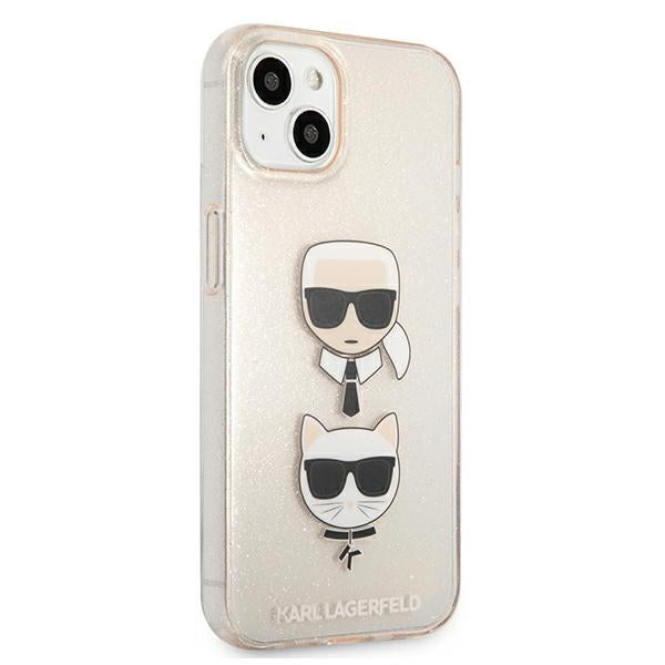 Karl Lagerfeld Glitter Karl&#39;s &amp; Choupette Head Case for iPhone 13 mini - Gold