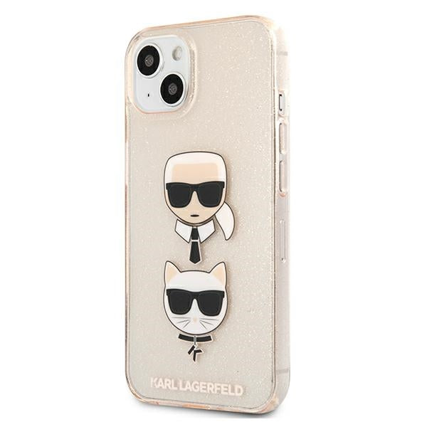 Karl Lagerfeld Glitter Karl&#39;s &amp; Choupette Head Case for iPhone 13 mini - Gold