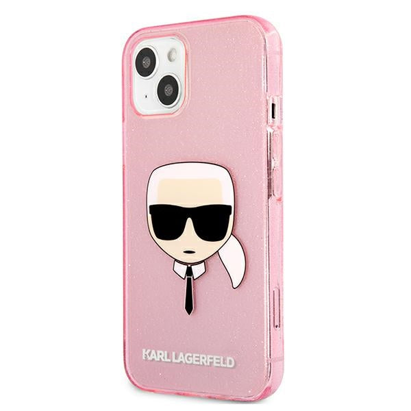 Karl Lagerfeld Glitter Karl&#39;s Head Case for iPhone 13 mini - Pink