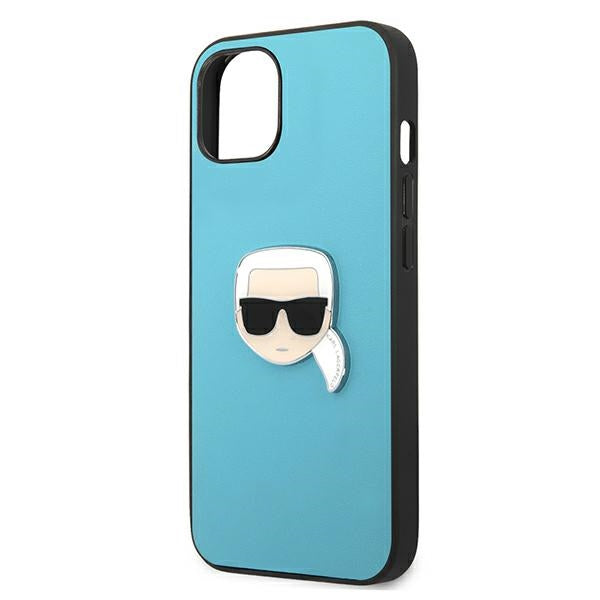 Karl Lagerfeld Leather Ikonik Karl&#39;s Head Metal Case for iPhone 13 mini - Blue