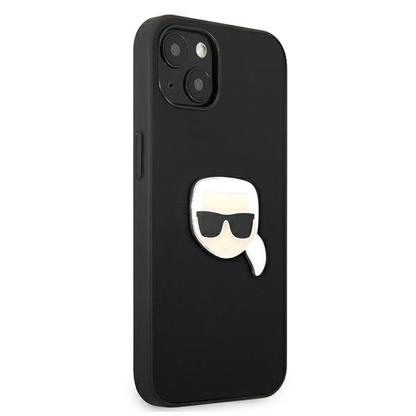 Karl Lagerfeld Leather Ikonik Karl&#39;s Head Metal Case for iPhone 13 mini - Black